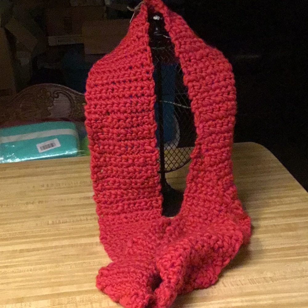 Red Wool Handmade Infinity Scarf - Picture 2 of 3